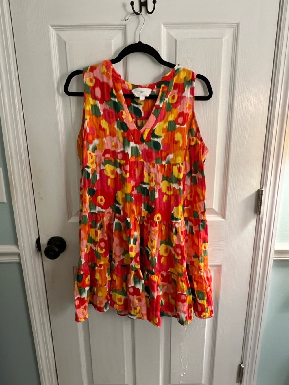 Pomander Place Floral Tiered Dress - Pink, Yellow, Green sz l